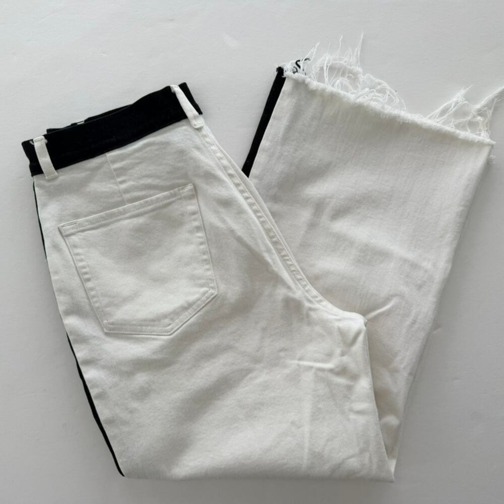 Frame Ali Wide Leg Crop White Black Tuxedo Stripe Jeans High Rise Size 29